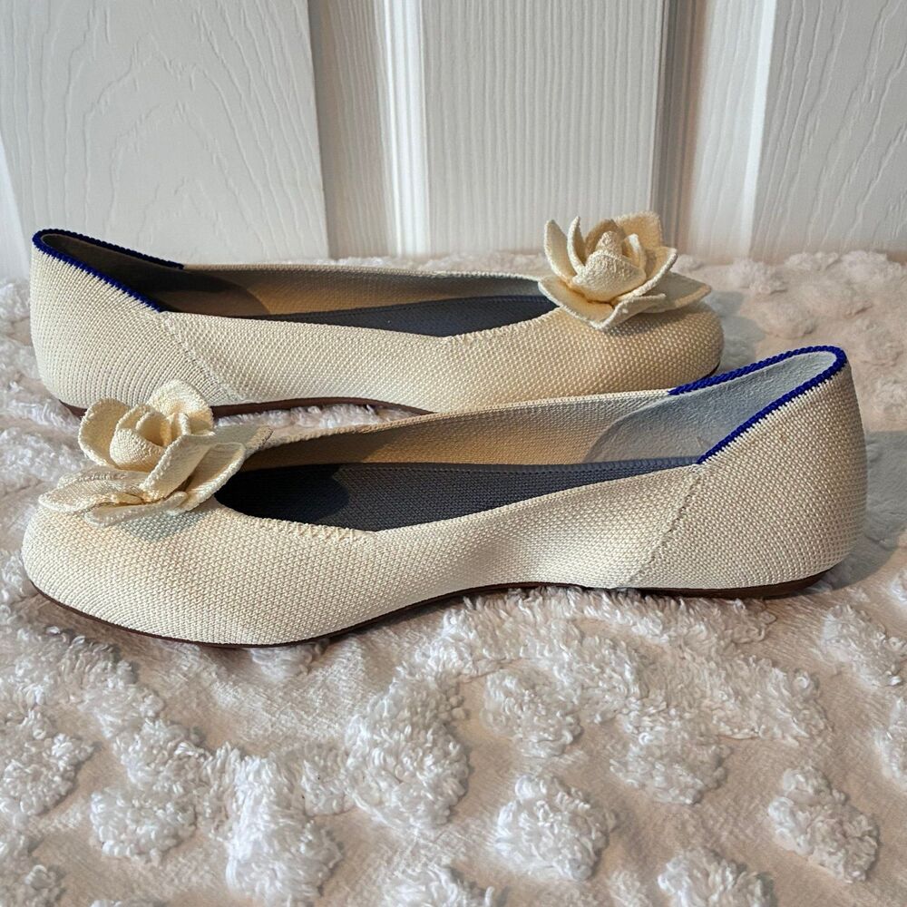 Rothy's Ballet Flat Shoe Off White The Petal Square Ballet Love Bird Size 6.5 - Picture 5 of 9